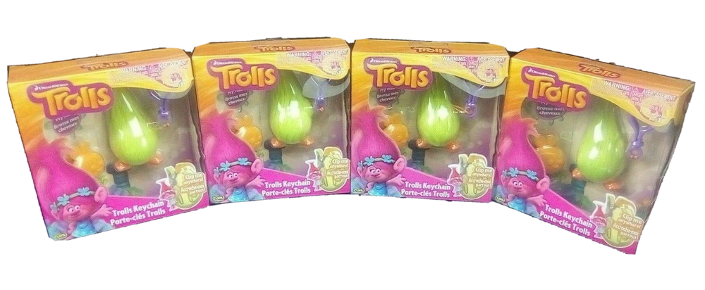 Trolls Clip Me Anywhere Dreamworks Medium Key Chain X4 Green Hair Kids Toys NIB