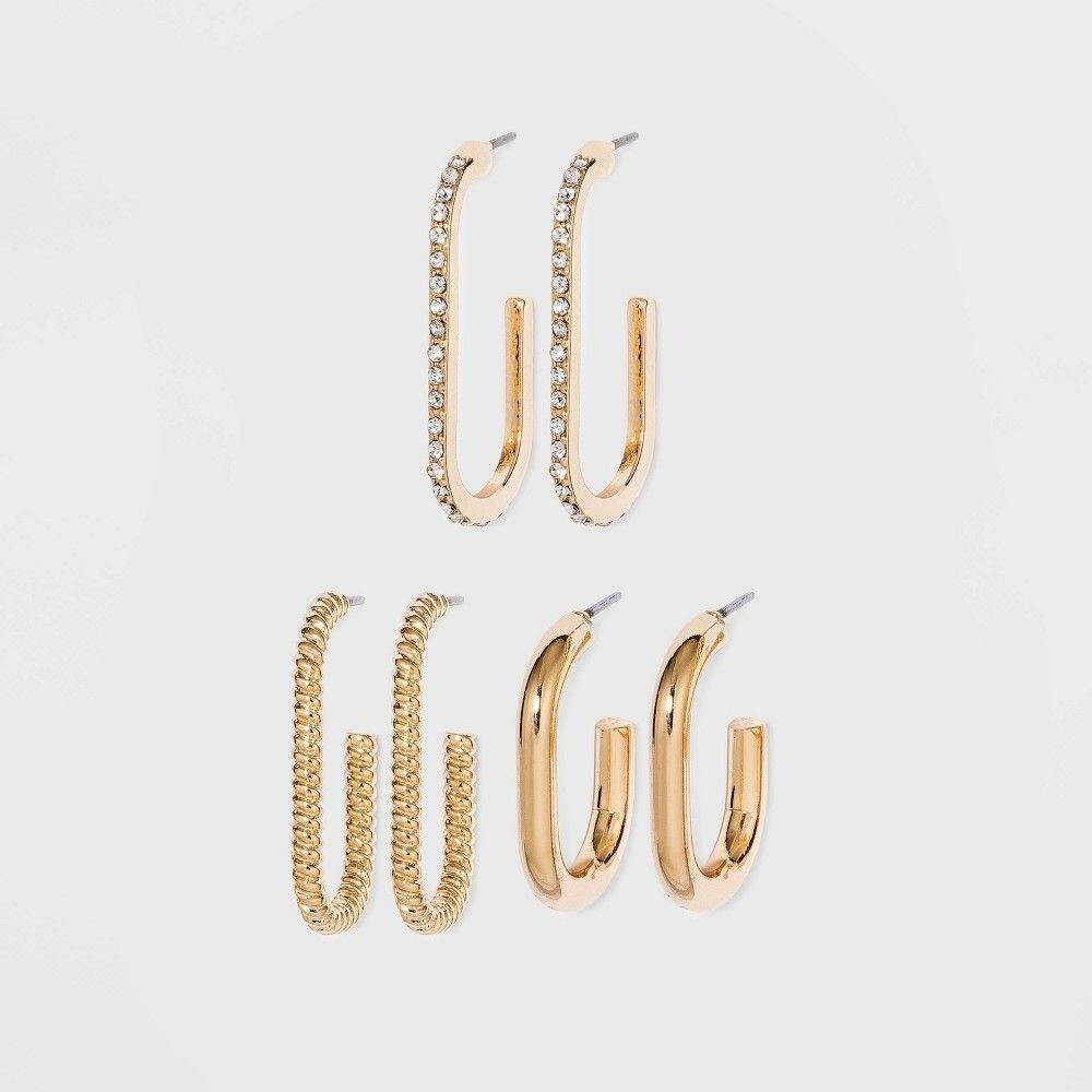 BaubleBar SUGARFIX Gold Huggie Hoop Earrings 3-Piece Set  