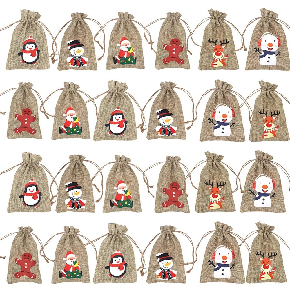 24 Pcs Christmas Burlap Bags Jute Drawstrings Goodie Bags,3.93 x 5.9 Inches C...