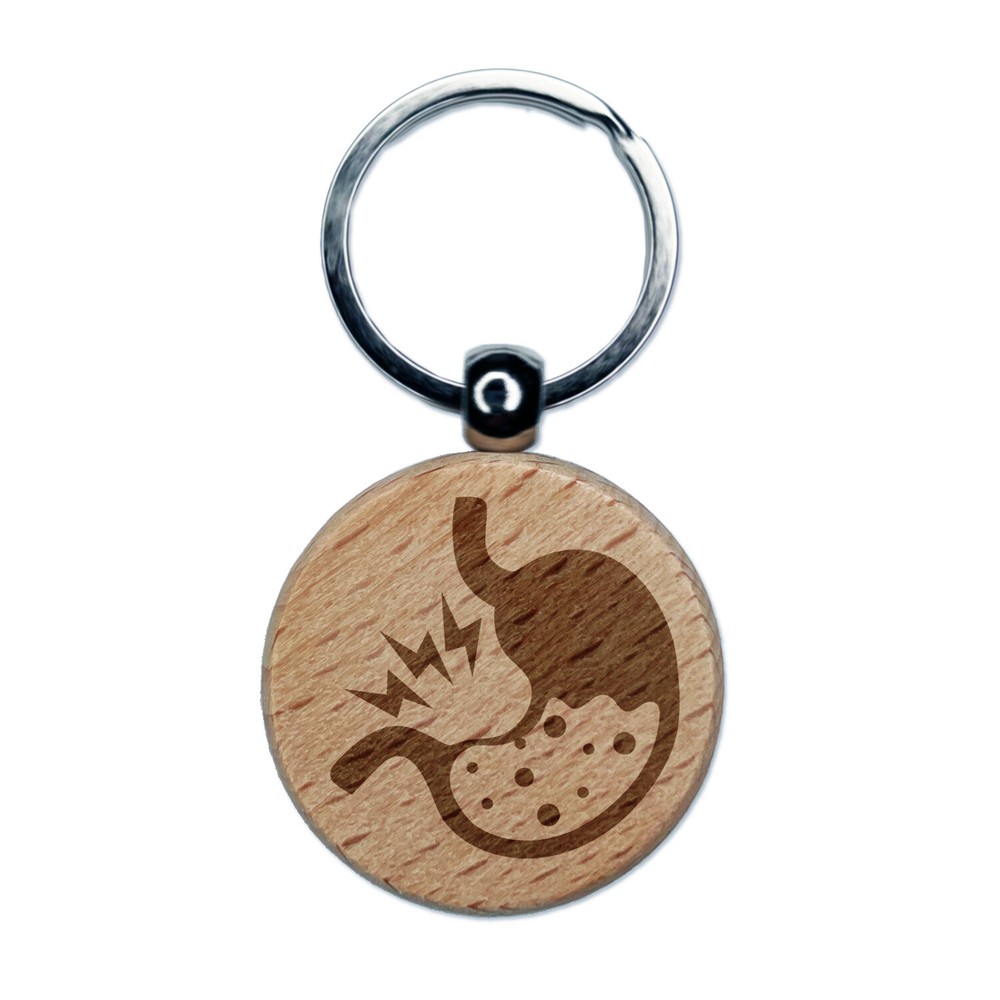Stomach Ache Pain Anatomy Organ Body Part Engraved Wood Round Keychain Tag Charm