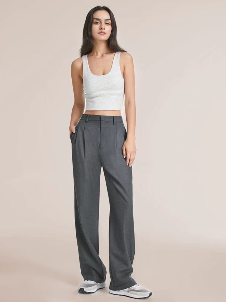 Plus Size High Waisted Wide Leg Pleated Pocket Casual Suit Pants for Women