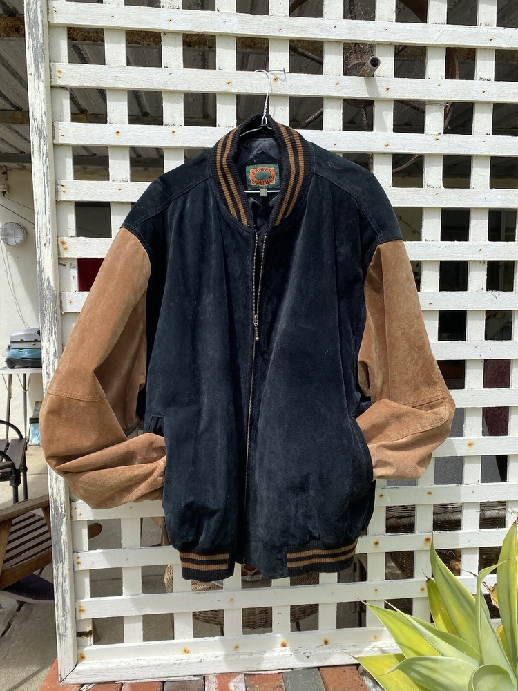 Men’s Black Tan Jasper Leather Jacket Size 117 Zip Up GUC