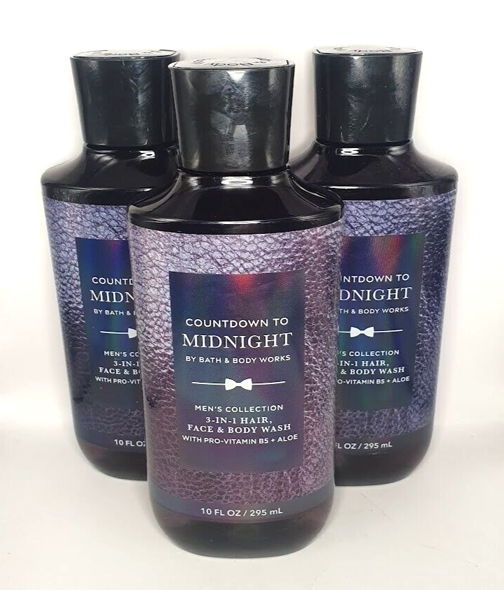 BATH AND BODY WORKS COUNTDOWN TO MIDNIGHT 3-IN-1 HAIR, FACE & WASH FOR MEN ~3 PC