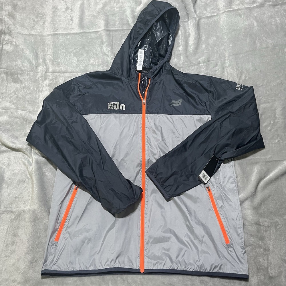 NEW BALANCE Men Full Zip Hooded Jacket Windbreaker Sz XL NWT Lifetime Run