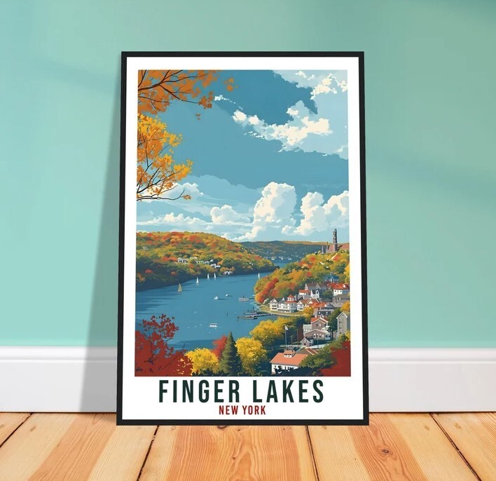 Finger Lakes Travel Poster New York Home Decoration USA Wall Art