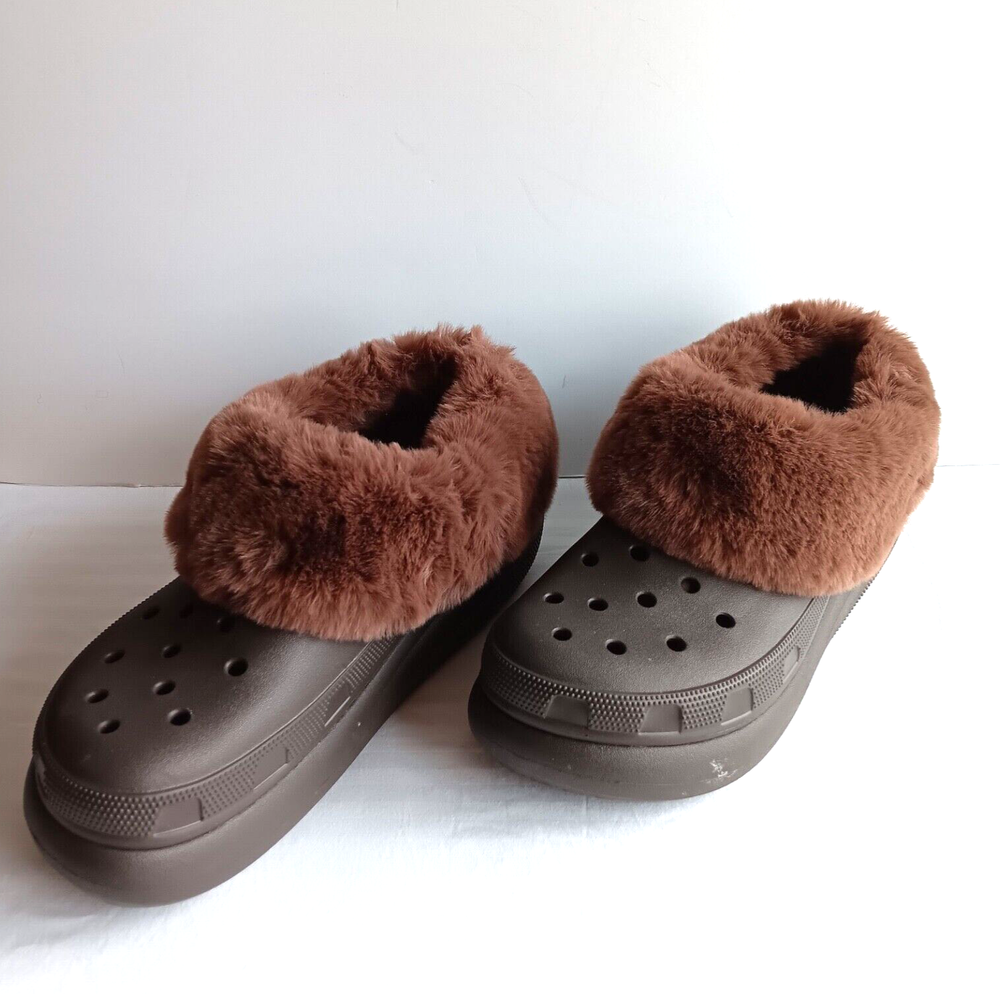 CROCS 'Furever Crush' Brown Fur Lined M9 F11 Winter Comfort NEW