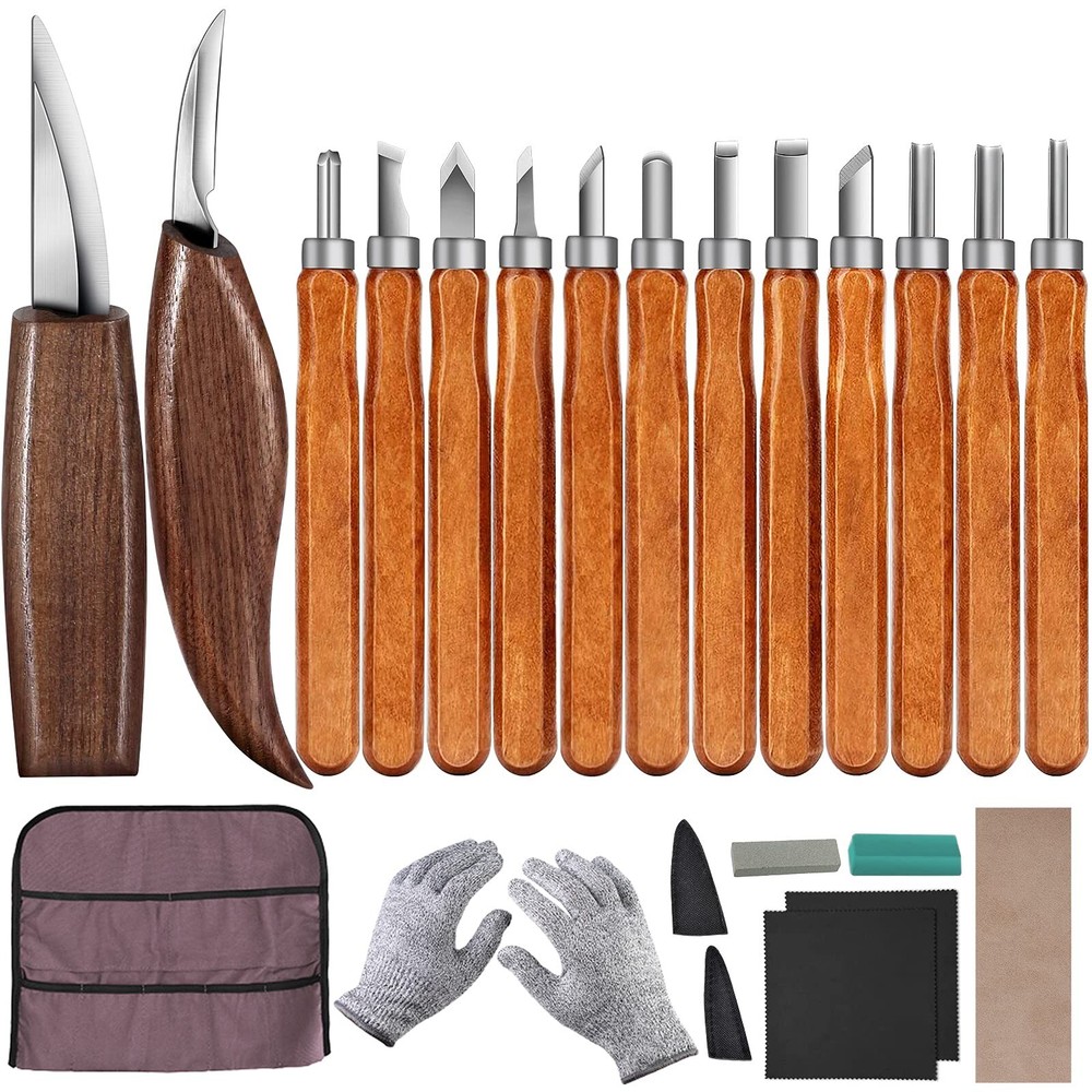 Wood Carving Tools Set, Wood Carving Hand Tools for Beginners with Whittling ...