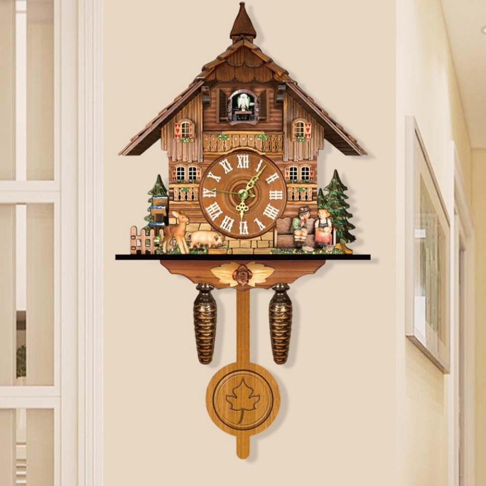 Vintage Wooden Cuckoo Clock with Pendulum for Home Living Room Decor