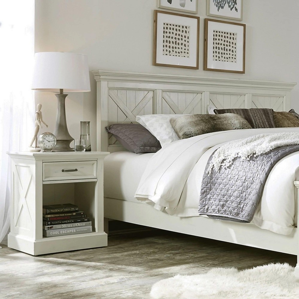 Off-White Seaside Lodge King Headboard Set with White Frame  