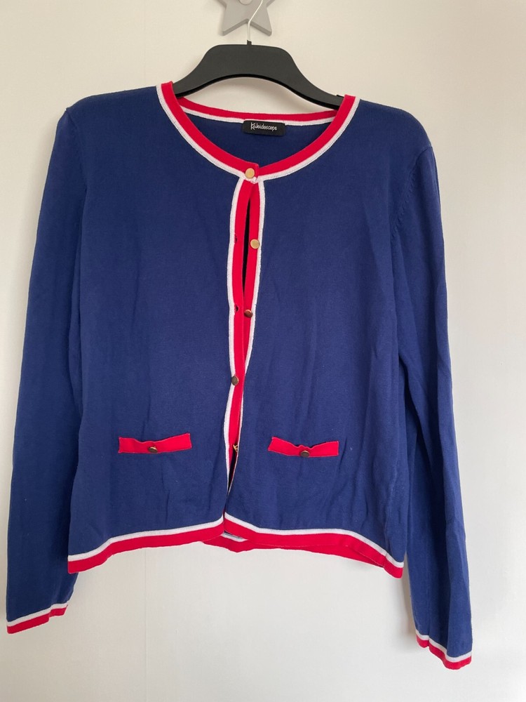 Kaleidoscope Cardigan 14 XL Knit Blue Multicolour jumper red Vintage style retro