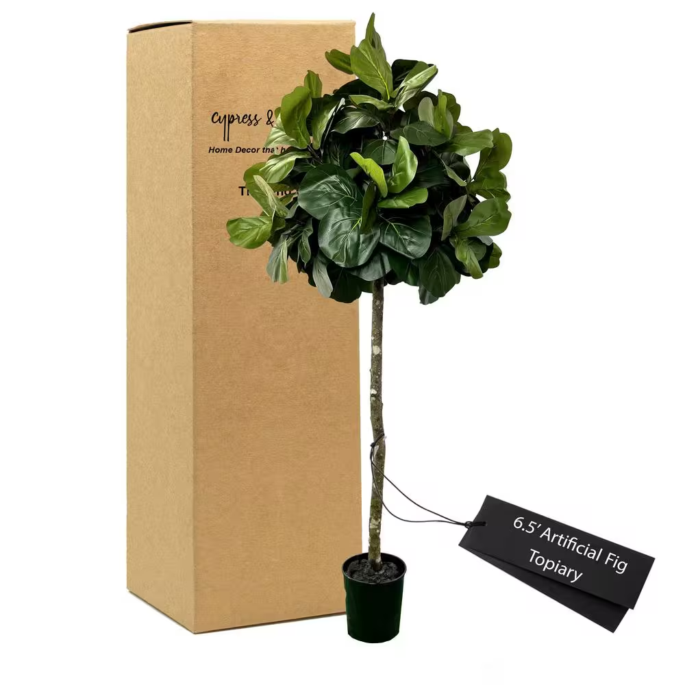 Handmade 6 .5 Ft. Artificial Topiary Fig Tree in Home Basics Starter Pot Made wi