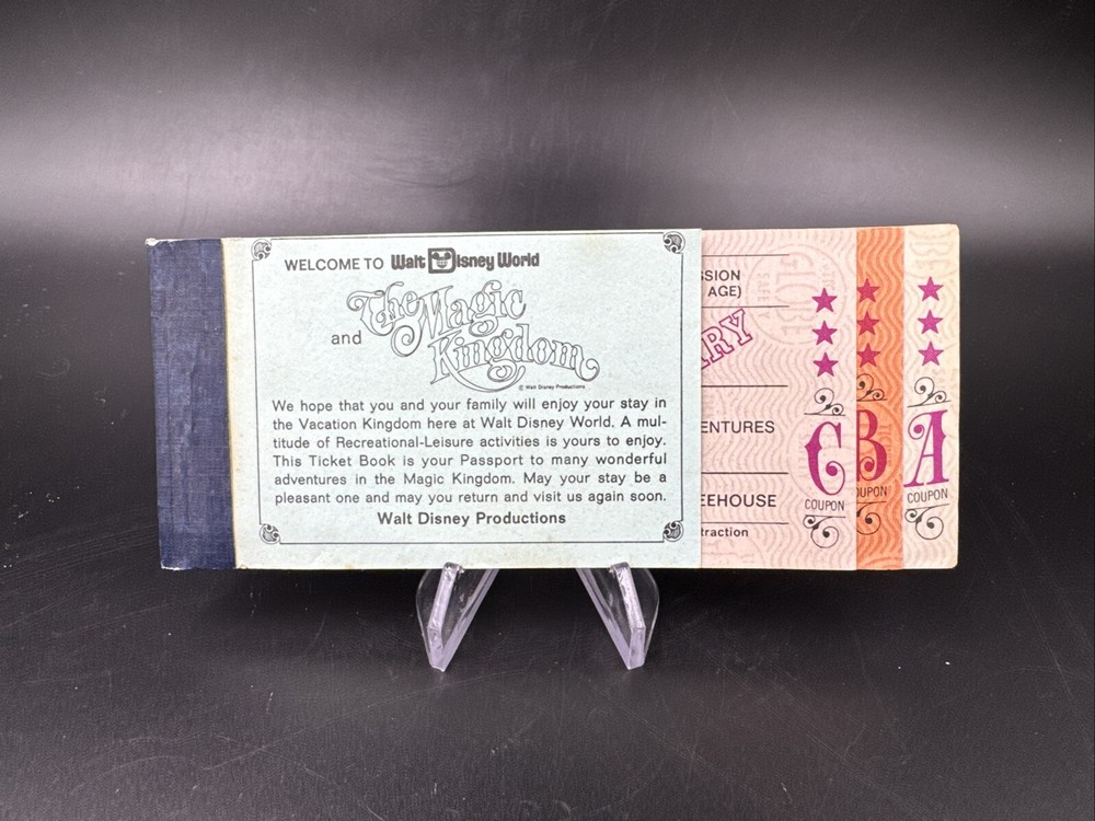 1974 Walt Disney World Magic Kingdom Partial Adult Ticket Book with C B A Coupons-image