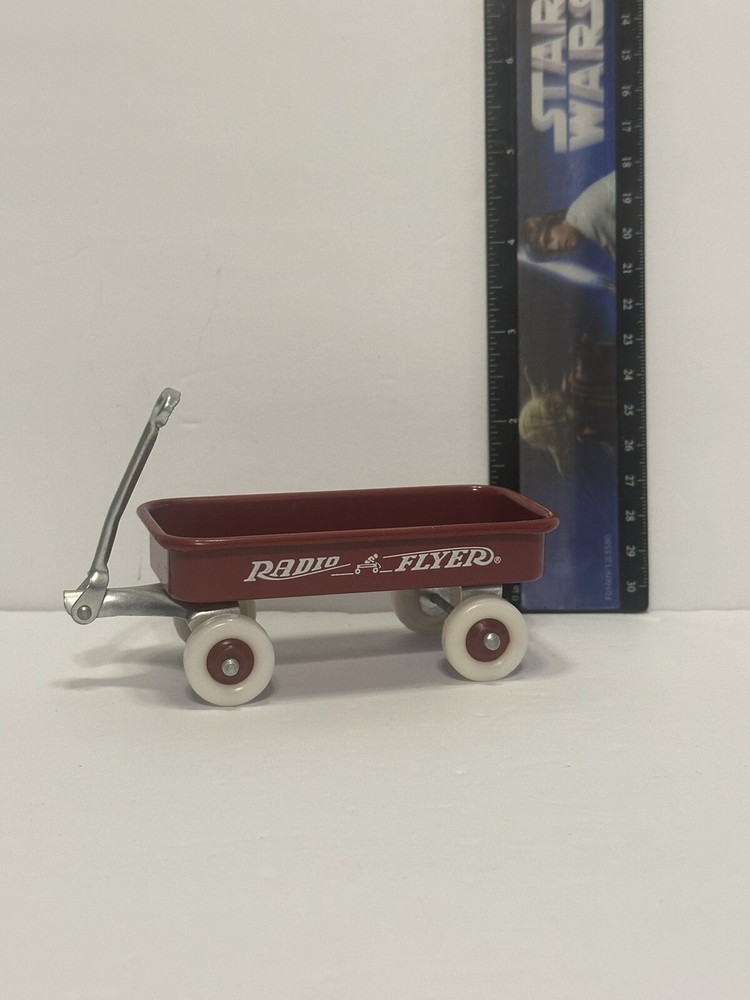 Mini Radio Flyer Red Metal Toy  Rolling Wheels  - 4” - Handle Lifts Up And Down