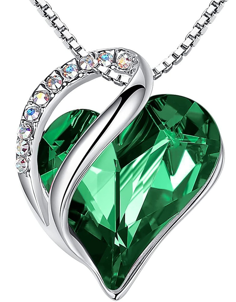 Mothers Day Gift Necklaces for Women, Heart Pendant with Emerald Green Births...-image