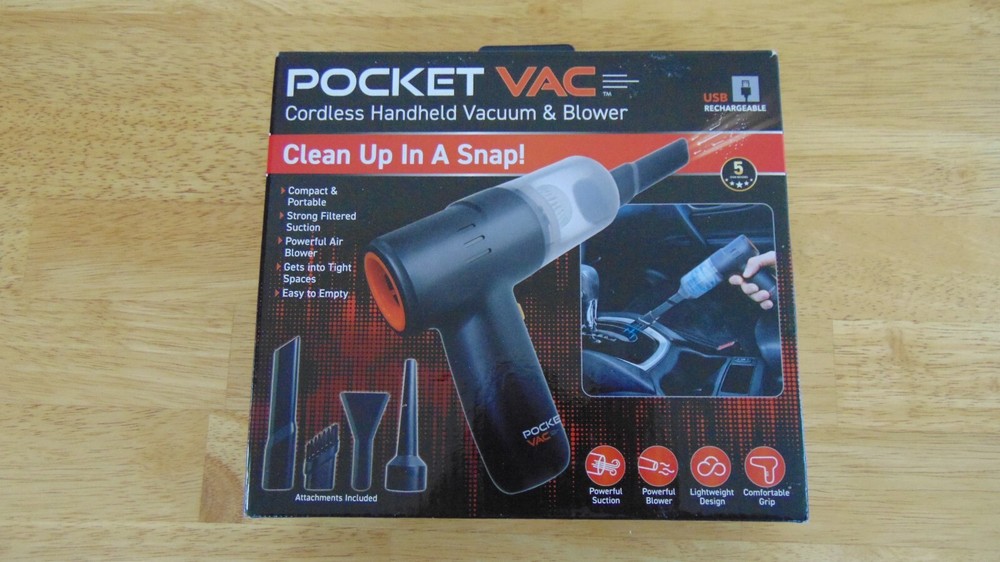 Pocket Vac Rechargeable Handheld Vacuum w/Accessories - Portable -