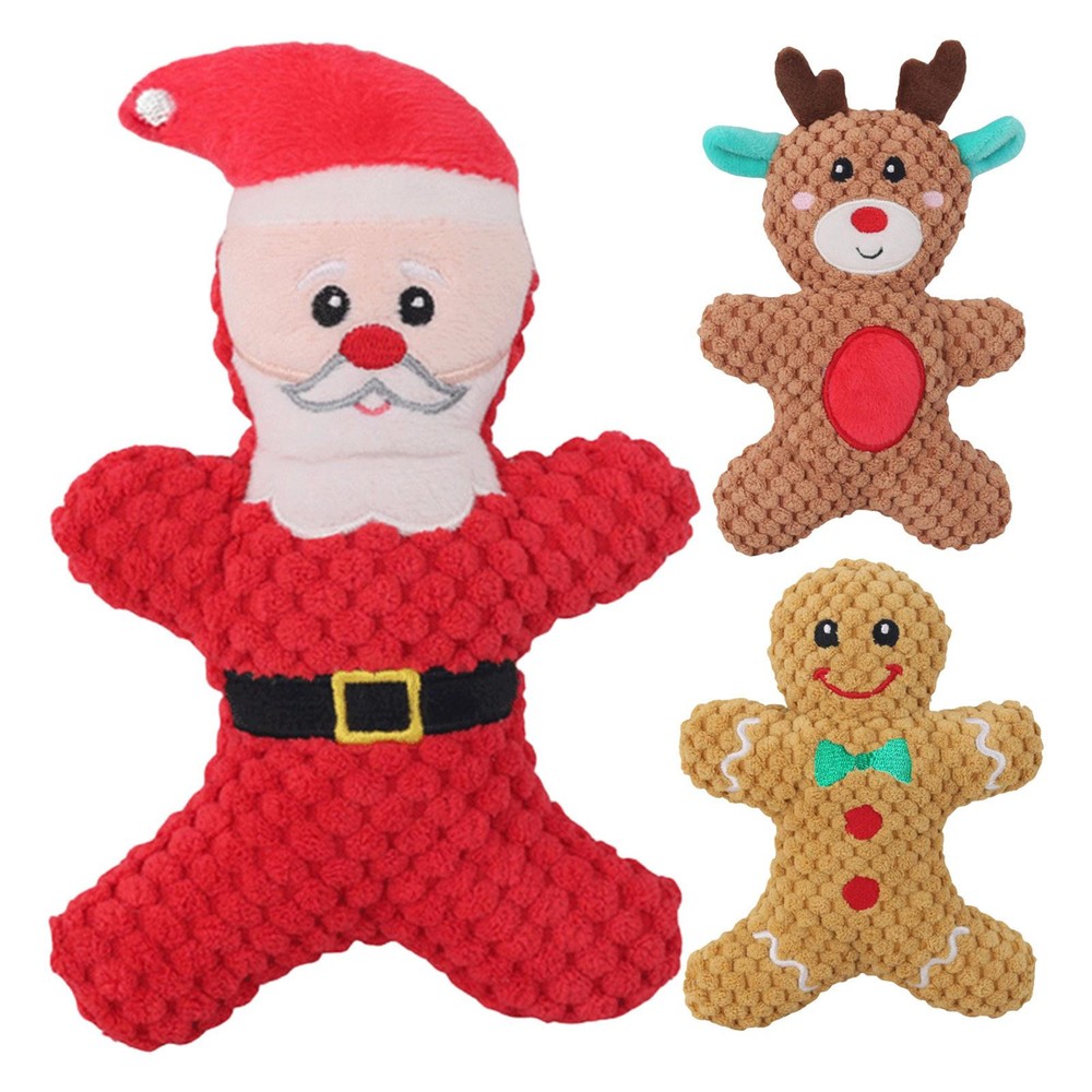 Christmas Gingerbread Man Squeaky Plush Dog Toy, Chew Guard Technology
