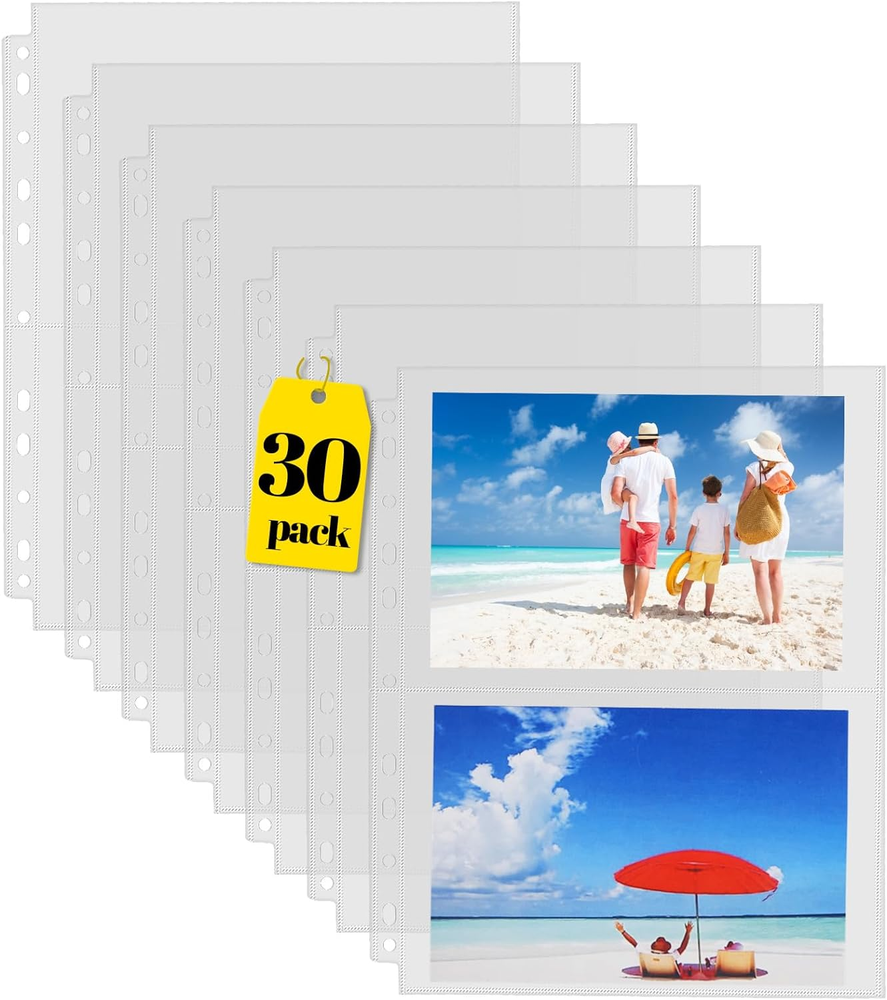 30 Pack for 3 Ring Binder Heavy Duty Photos or Postcards Page Protectors, Plasti
