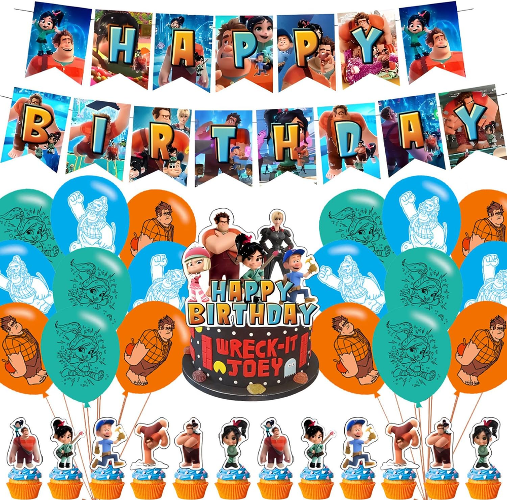 Wreck It Party Decorations,Ralph Birthday Party Supplies Includes Banner - Cake