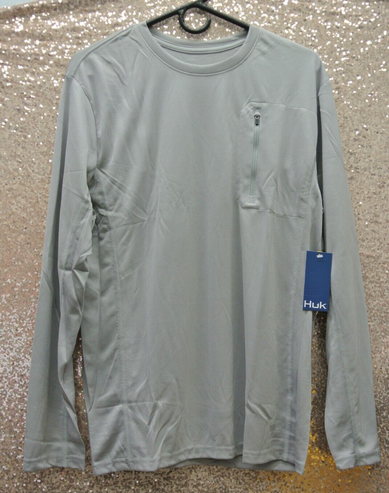 HUK Icon X Pocket LS Fishing Shirt 032 Gray (H1200385) Men's SZ: Large