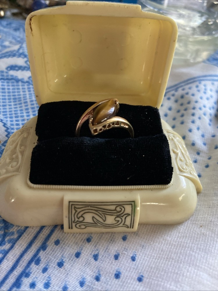 Vintage Tiger's Eye Ring 18kt HGE Ring 7.8