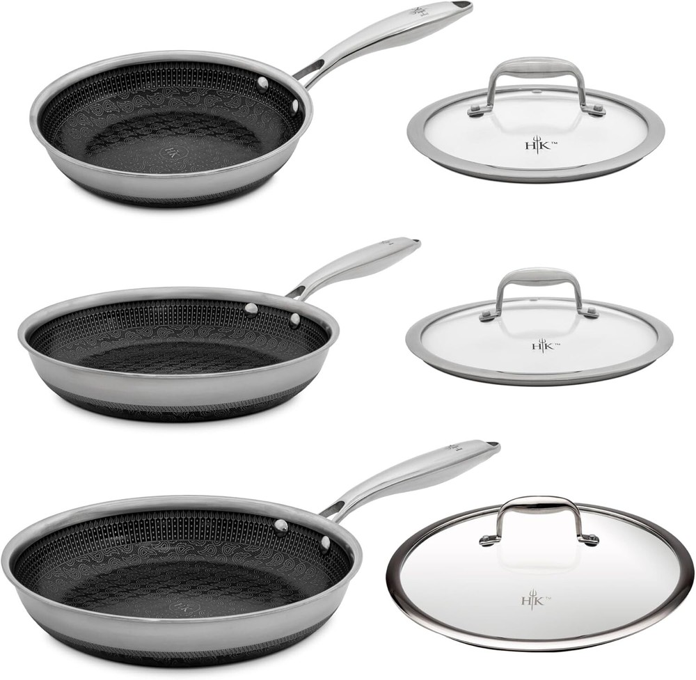 Hell's Kitchen Hybrid Ceramic 6-Piece Fry Pan Set with Lids Excellent Condition