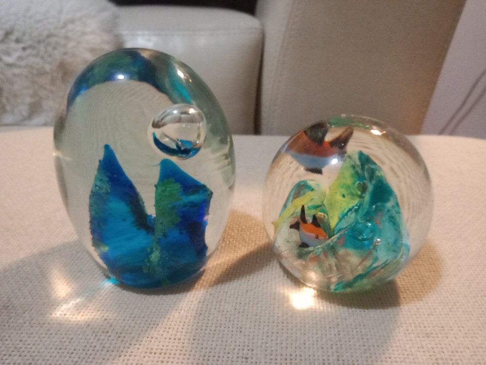 Lot of 2, Modern Art Glass Paperweight  H 4