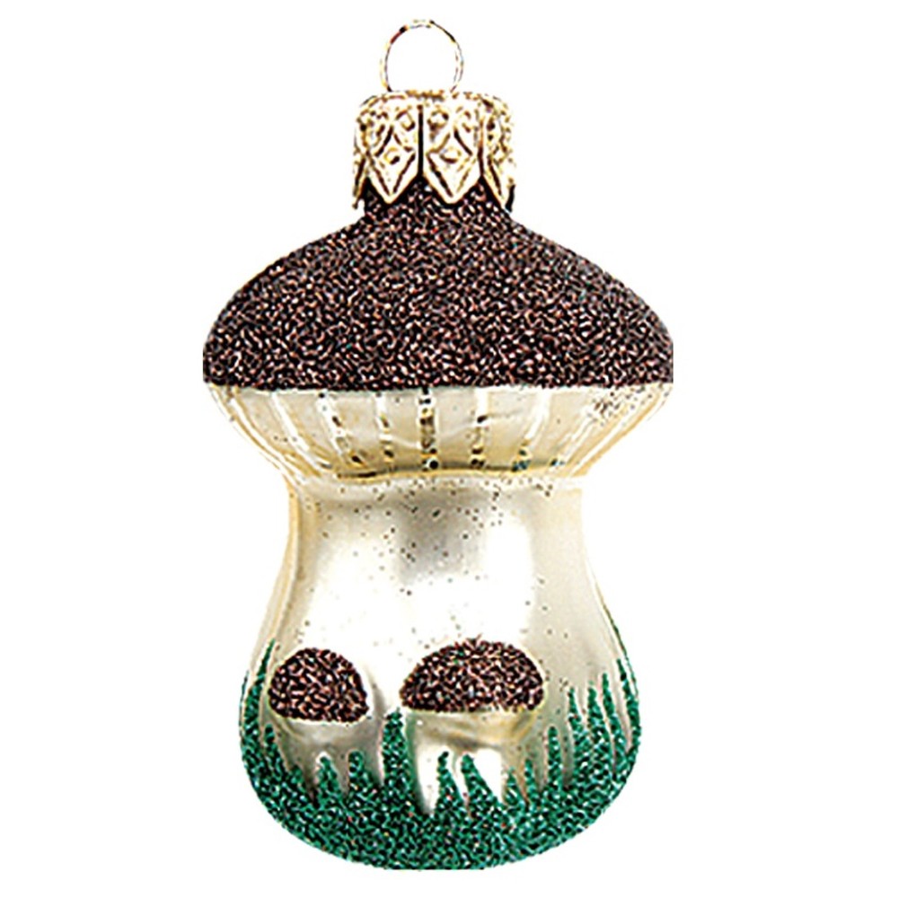 Brown Mushroom Polish Mouth Blown Glass Christmas Ornament  Tree Decoration