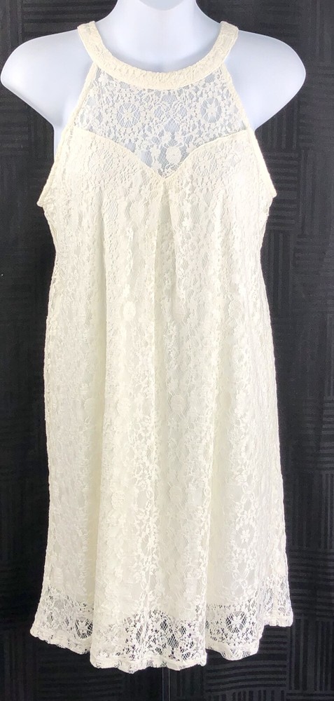 NWT Monteau Lace Halter Mini Dress L Ivory Sleeveless Fairy Coquette Romantic