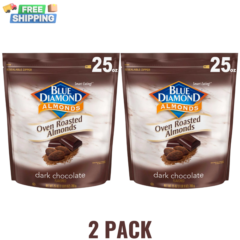Blue Diamond Almonds, Oven Roasted Cocoa Almonds, Dark Chocolate 25 Oz, 2 Pack