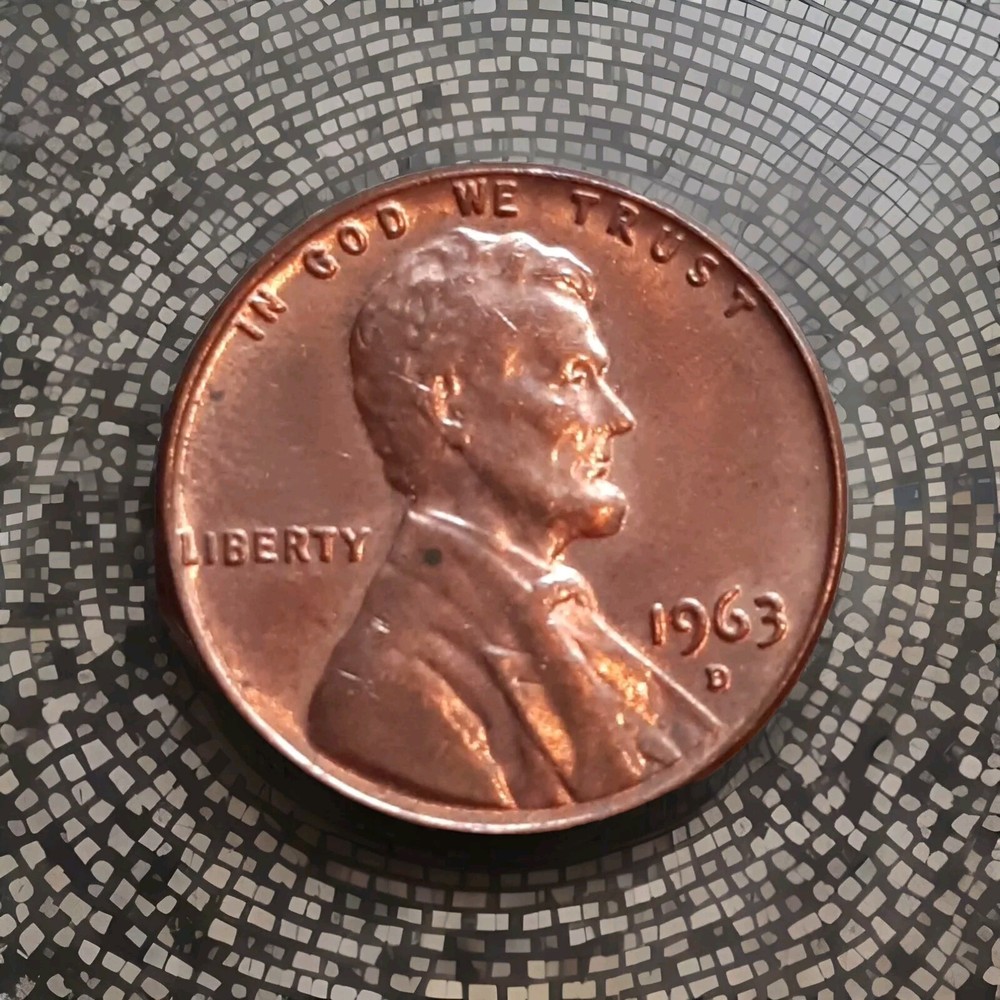 1963-D Lincoln Memorial Red Penny Double Die Obverse Error Coin