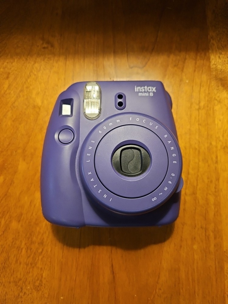 Fujifilm Instax Mini 8 Dark Purple Camera Tested Working with Pink Battery Cover