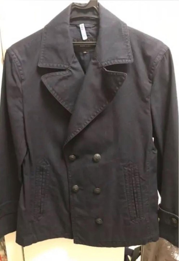 BURBERRY BLACK LABEL Short Trench Coat Jacket Navy Pockets Men Size M Used