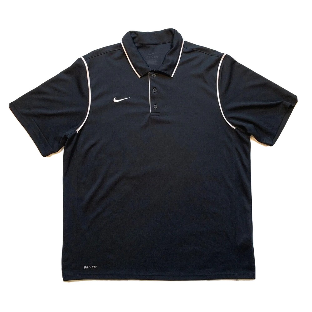 Nike Polo Shirt Men Large Dri-Fit Short Sleeve Athletic Swoosh Outdoor Black NEW