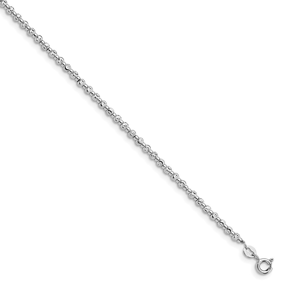 925 Sterling Silver Rhodium Diamond-Cut Beaded Anklet 9 Inch with 1 Inch Extender 3.9 Grams