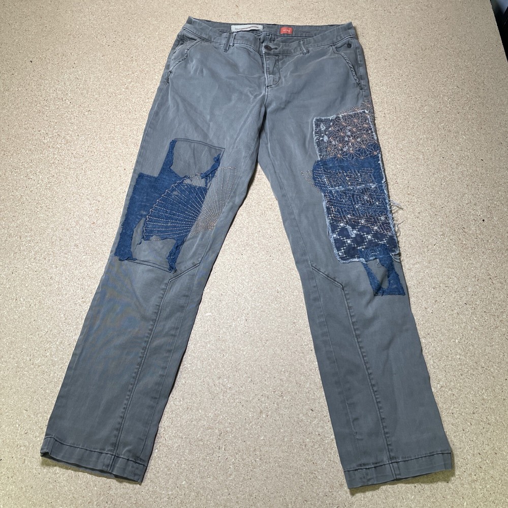 Pilcro Pants Womens 29 Hyphen Embroidered Patchwork Straight Leg Distressed Boho