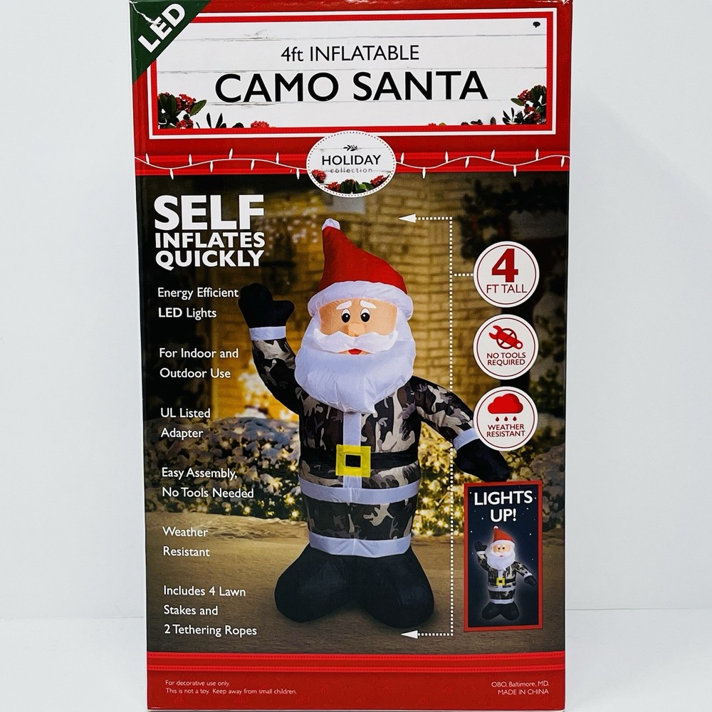 Holiday Collection 4 FT Inflatable LED Camo Santa Claus Christmas Yard Decor NEW