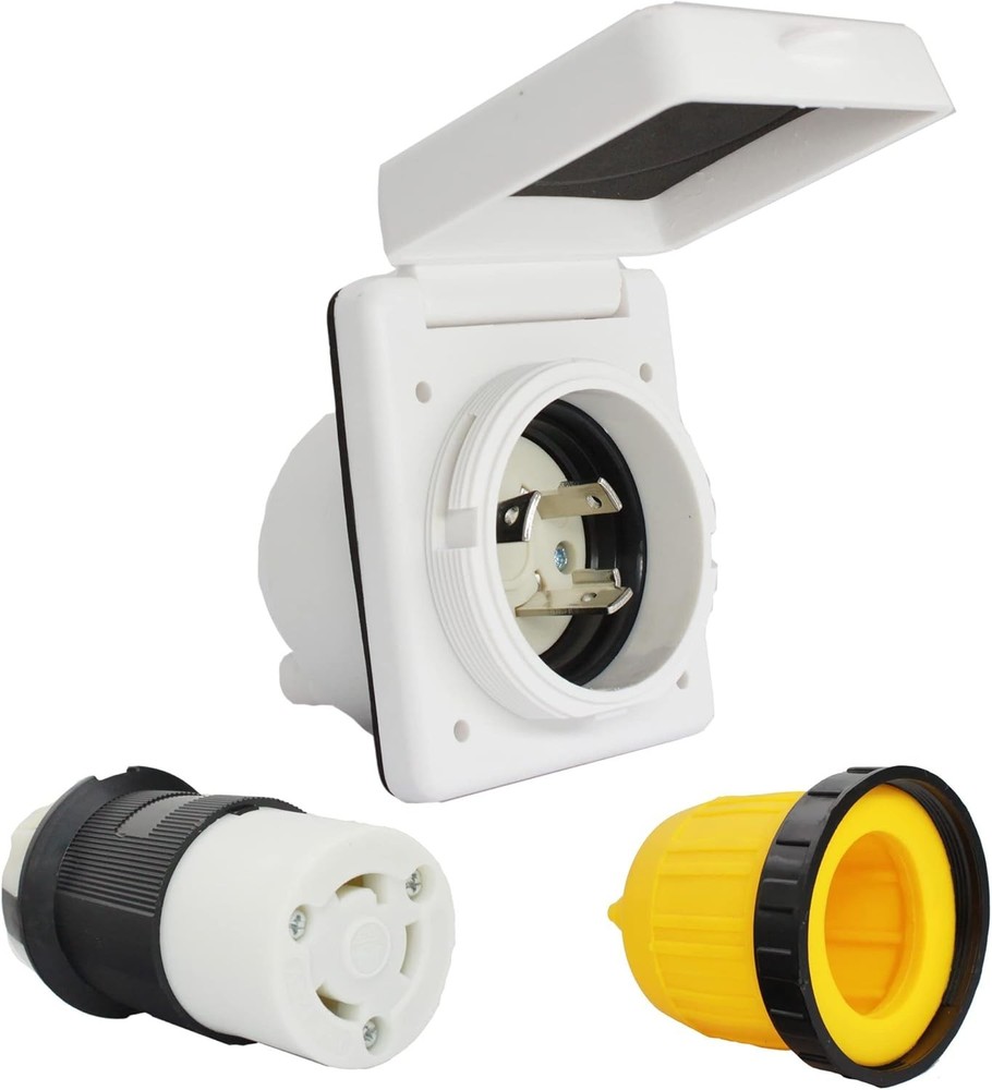 RV 30Amp Power Inlet Plug Kit Female Twist Locking Connector Weatherpoof Cover