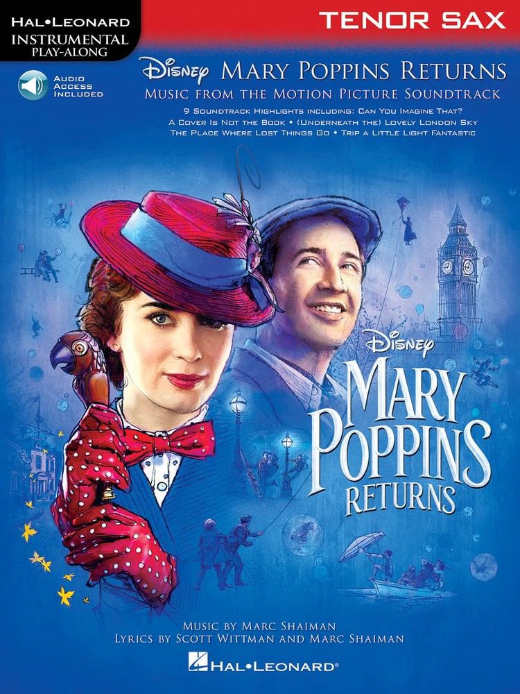 Mary Poppins Returns Movie Tenor Sax Solo Sheet Music Play-Along Song Book Audio