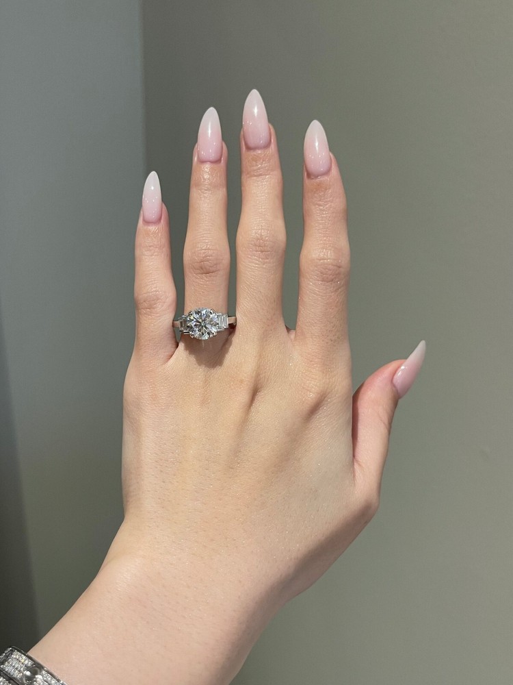 3.5 CT Round & Baguette Moissanite Silver Ring Gift for Her