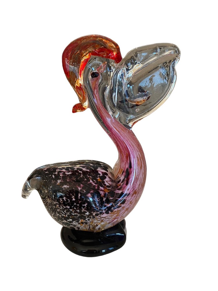 Art Glass Vintage Pelican With Fish In His Mouth Figurine Colorful