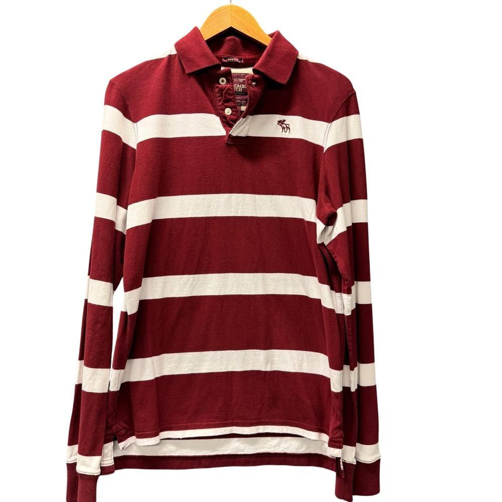 Abercrombie & Fitch Rugby Polo Shirt Mens Medium Muscle Fit Red Stripe Vintage