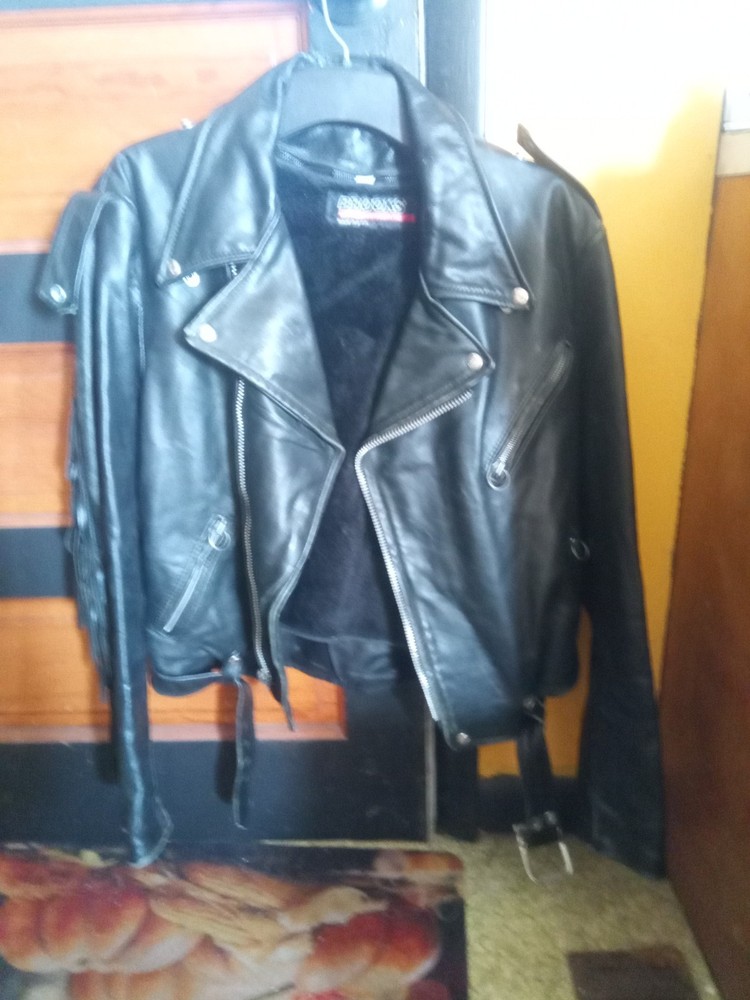 Vintage BROOKS Black Leather Biker Jacket Motor Cycle Riding Made In USA Sz: 42