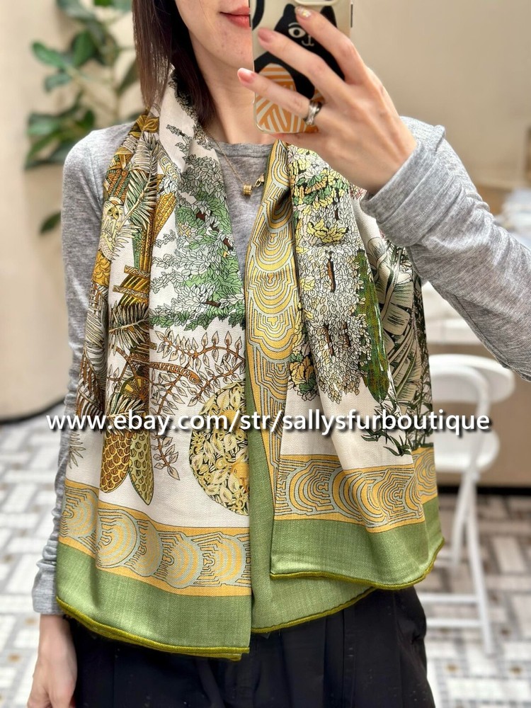 Sallys 70% Cashmere & 30% Silk Wrap Scarf Flowers Sheeps Print Stole Shawl 53