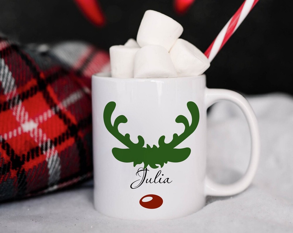 Personalized Christmas Reindeer Mug Reindeer Gifts Cute Reindeer Face Cup Eve