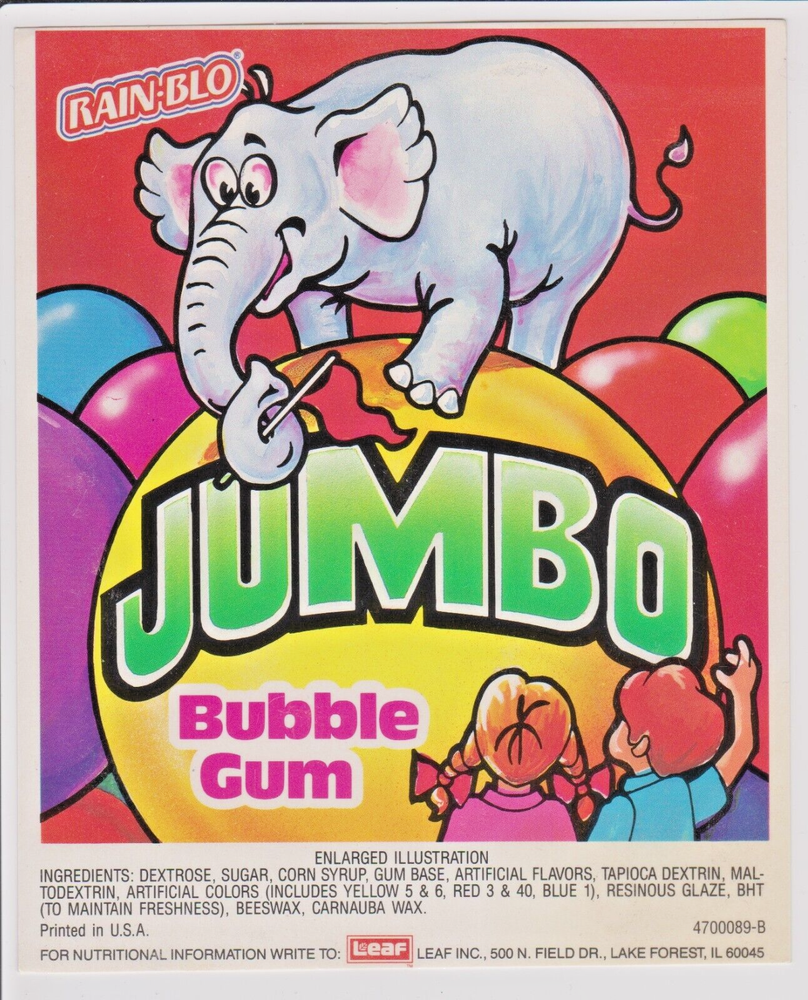 Rain-Blo Jumbo Bubble Gum Vending Machine Advertising Card Insert 1980s Leaf