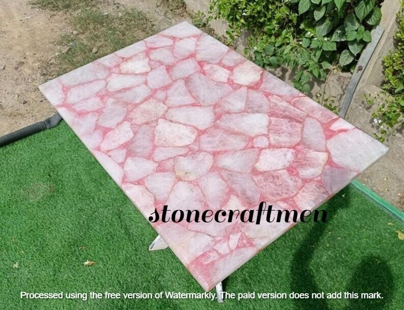 Natural Rose Quartz Coffee Table with Agate Stone Top for Hallway or Christmas Decor  -image