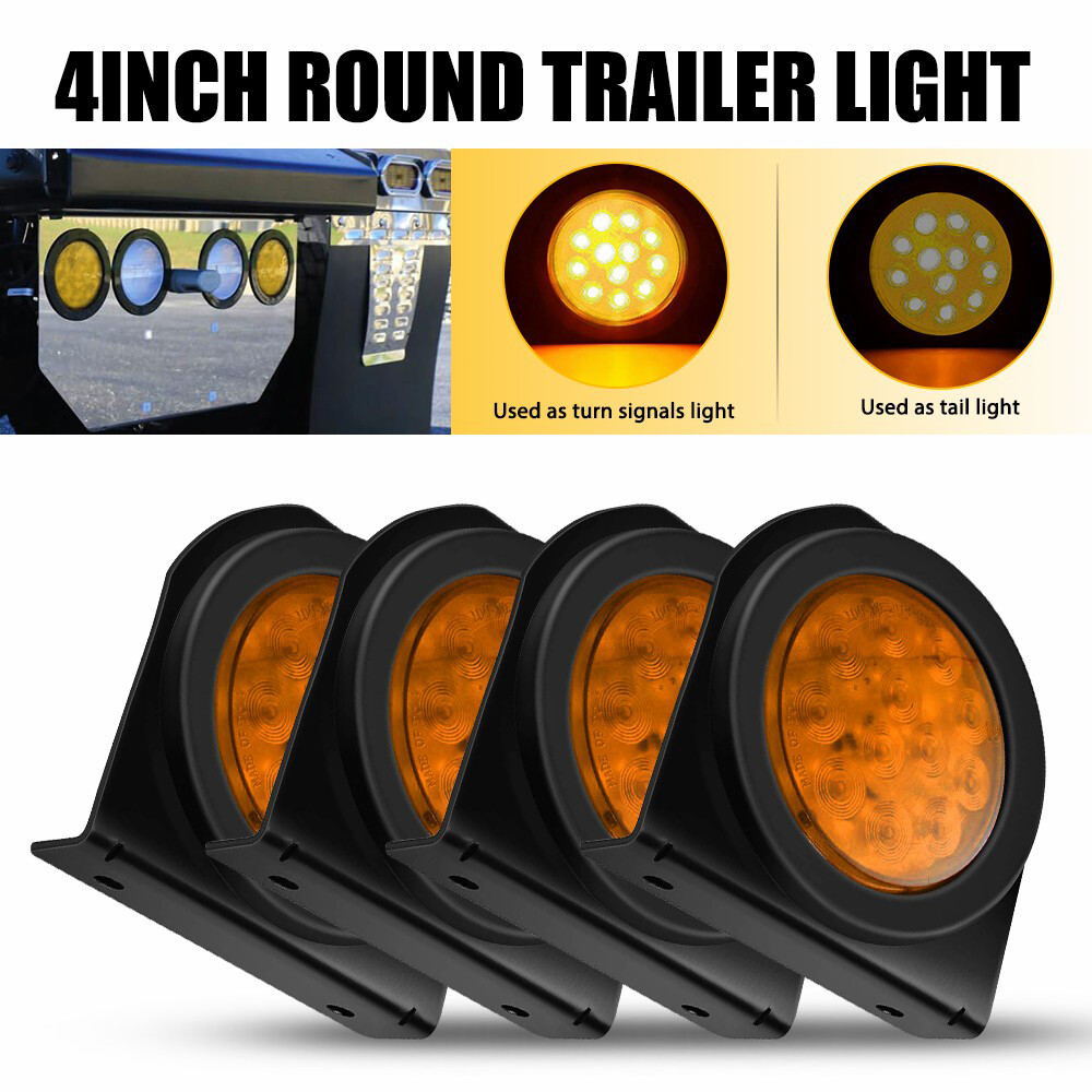 AUXITO 4-Inch Amber Round Turn Signal Trailer Tail Lights 4PC Set PU Construction