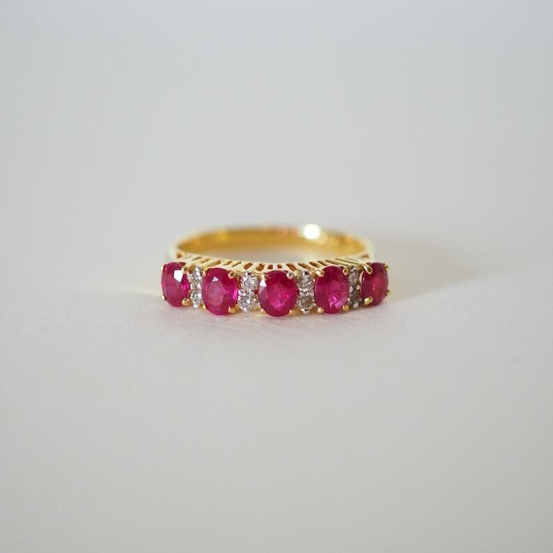 Oval Cut Simulated Pink Ruby Gorgeous Wedding Band Ring 14k Yellow Gold Plated