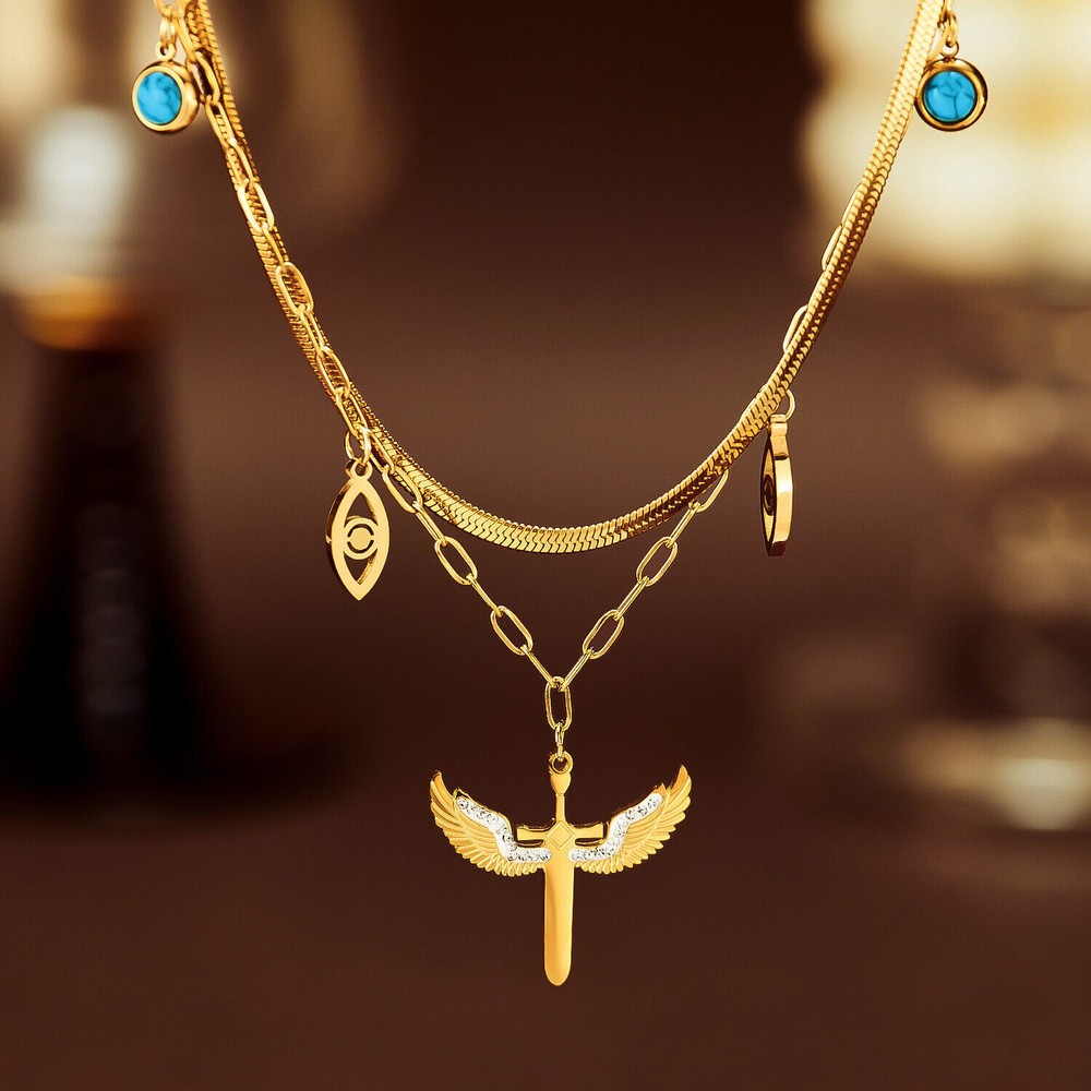 Women Gir Layered Necklace Pearl Eye Pendant Dainty Choker Layering Snake Gift