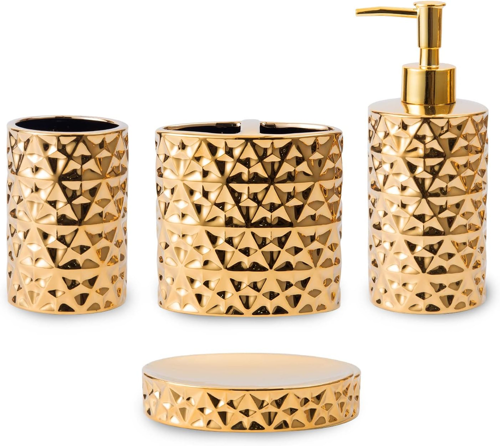 Gold Bathroom Accessory Sets 4 Piece Ceramic Gift Set Apartment Necessities,Incl